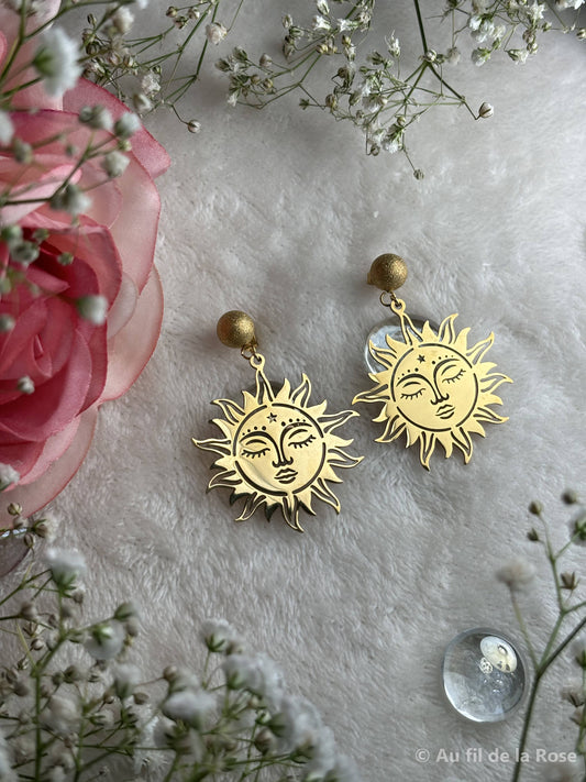 Boucles d'oreilles visage soleil