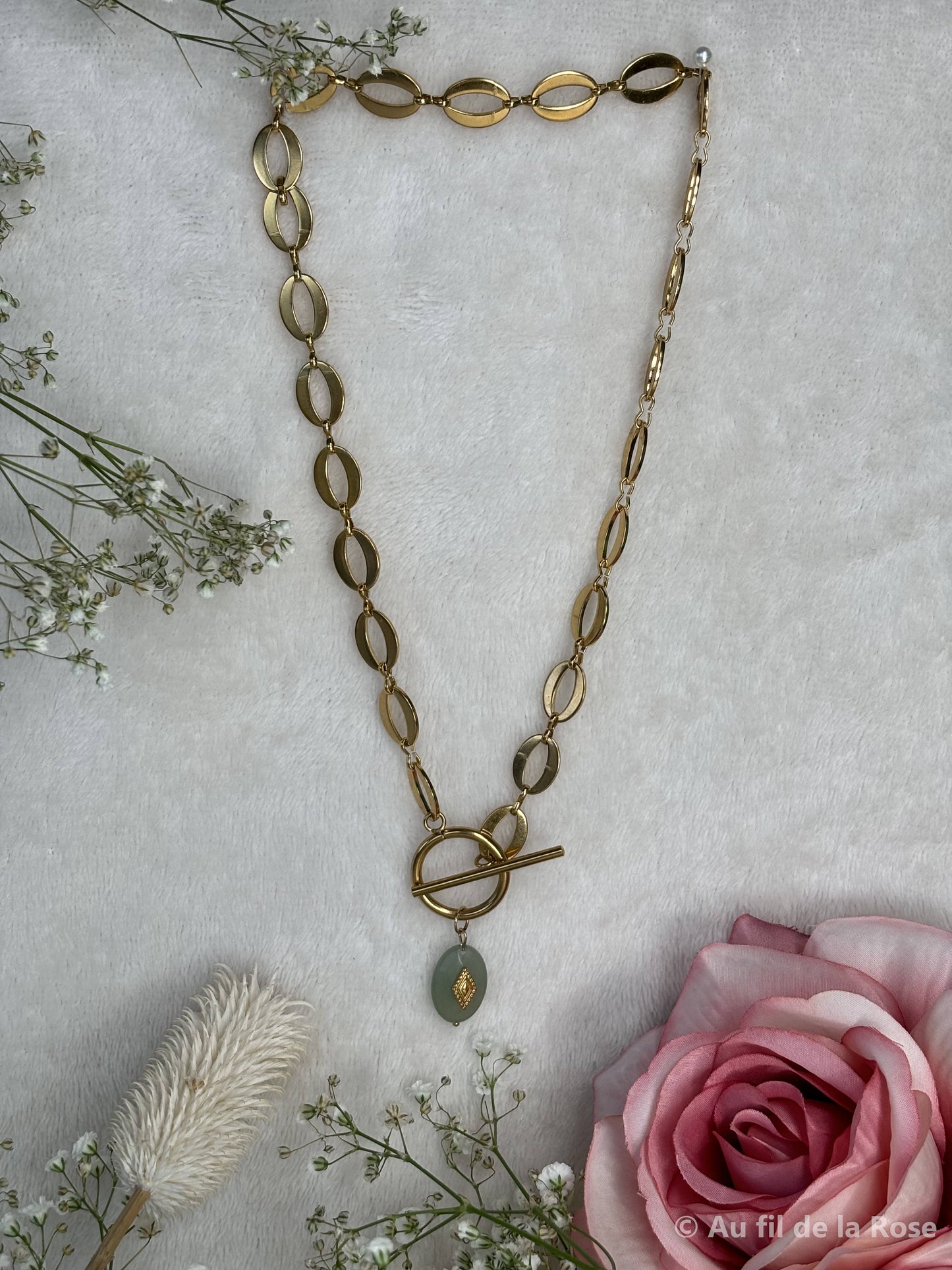 Collier perle vert d'eau