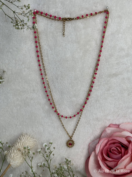 Collier double or et rose