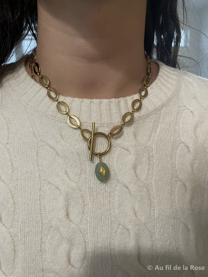 Collier perle vert d'eau