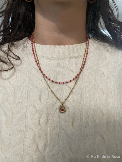 Collier double or et rose